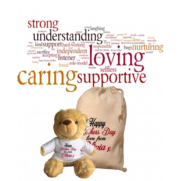 Personalised Mothers Day Teddy Bear With Matching Gift Bag - Olivia Design